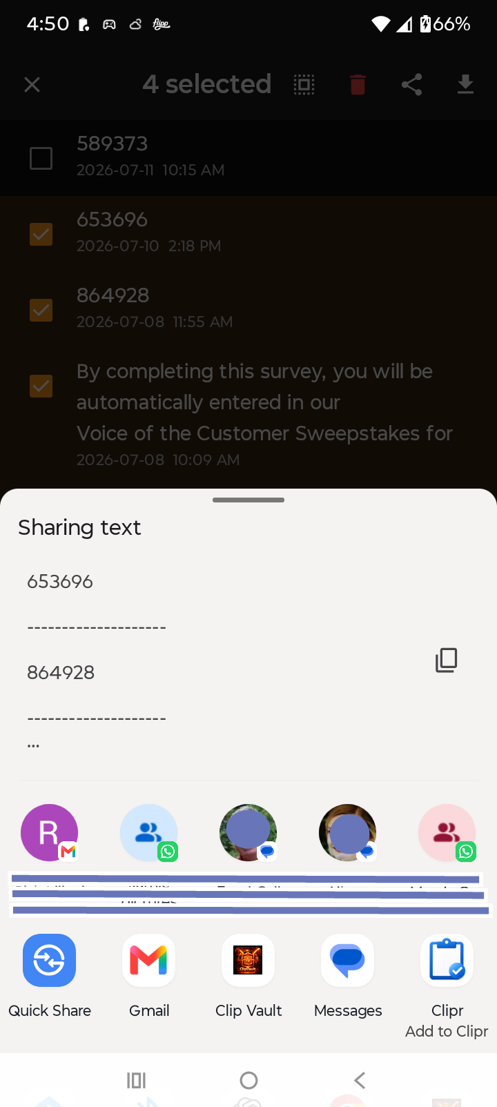 ClipVault management mode sharing selected clips