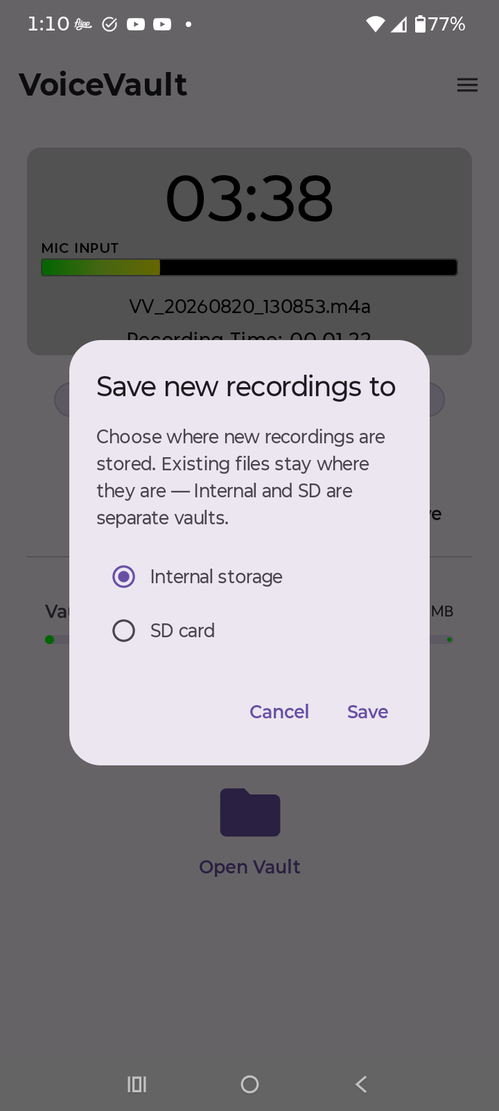 VoiceVault save new recordings to dialog